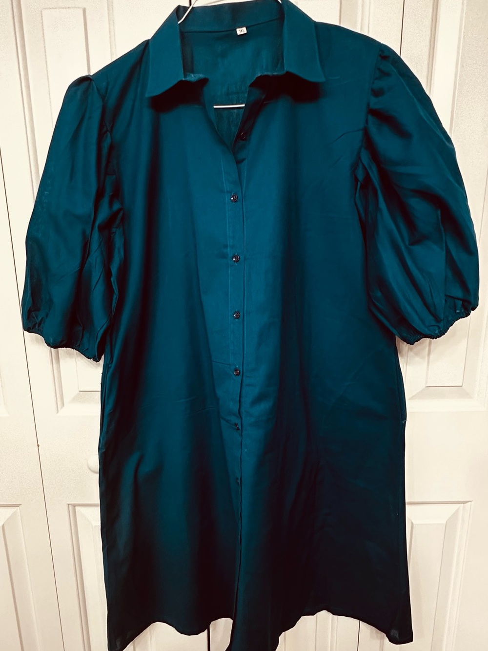 Teal Button-Front Puff Sleeve Dress in size XL
